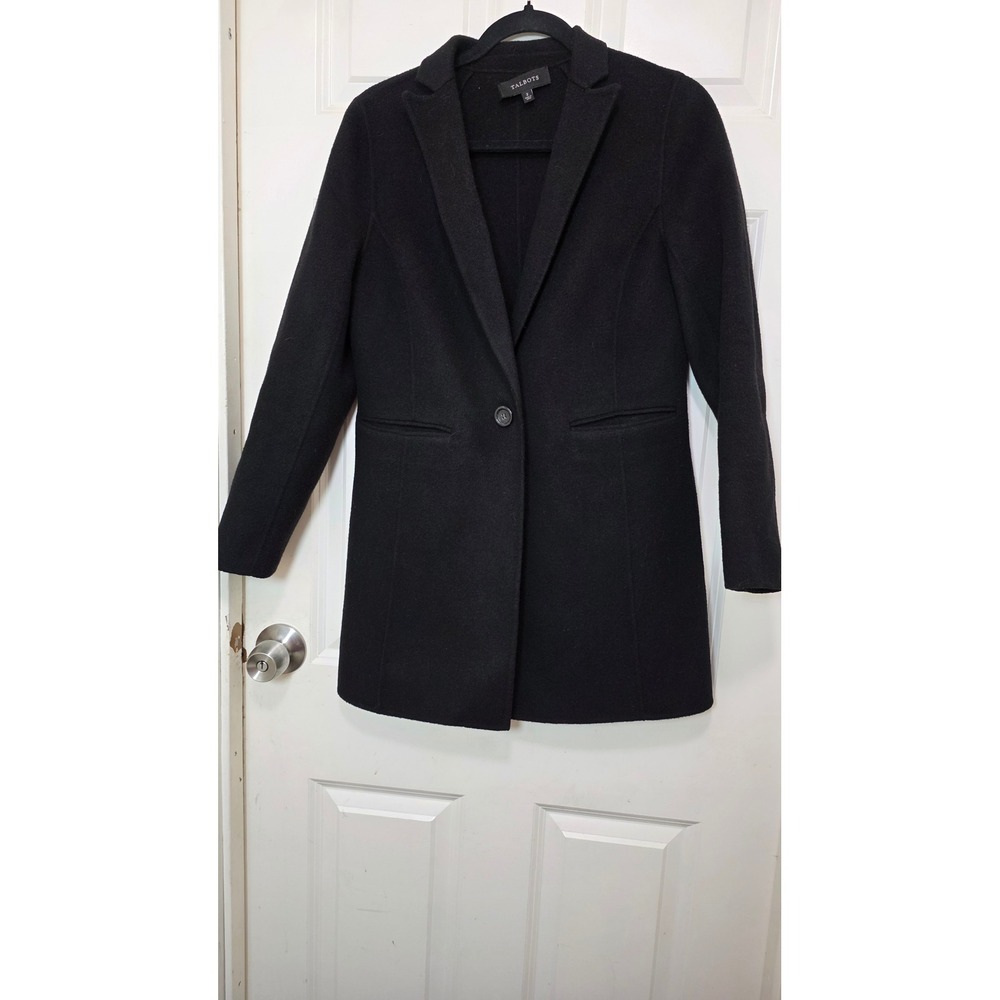 Talbots Wool Blend Blazer Coat Womens 2 Black Single Button Mid Length Jacket